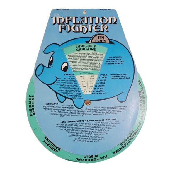 VTG 1987 greentree marketing inc inflation fighter piggy bank slide/turn chart - Picture 1 of 2
